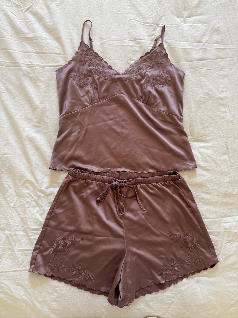 Zara Satin Lace-Trim Cami & Short Sleep Set - Dusty Mauve